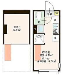 Park Terrace 富士見台 1階ワンルームの間取り