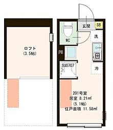 Park Terrace 富士見台 2階ワンルームの間取り