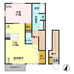 フラール 2階1LDKの間取り