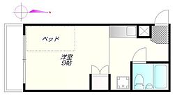 オーバンパレ 102 1階ワンルームの間取り