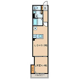 フィカーサいちょうの木 2階1LDKの間取り