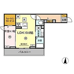 プライムヒル 1階1LDKの間取り