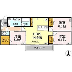 シャンドフルール 302 3階3LDKの間取り
