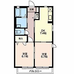 名鉄三河線 小垣江駅 徒歩12分の賃貸アパート 2階2DKの間取り
