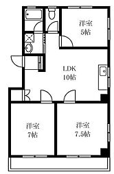 シャトウ中野アネックス 2階3Rの間取り