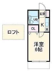 児玉マンション1号棟 2階1Kの間取り