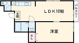 ハイム優 2階1LDKの間取り