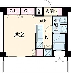 メイクスデザイン三宿 4階1Kの間取り