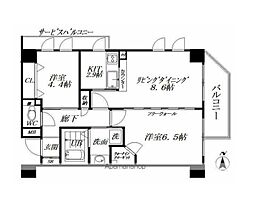 ヴェルビュ沼袋 2階2LDKの間取り