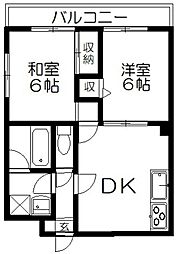ハイツユキガヤ 4階2DKの間取り