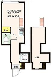 Ｓｔａｇｅ　北新宿II 1階ワンルームの間取り