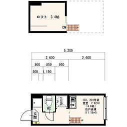 ＧＬＡＮＺ 1階ワンルームの間取り