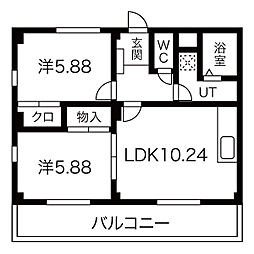 ヒルトップハイツ 2階2LDKの間取り