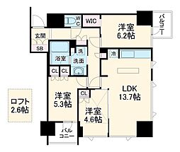 コンフォリア大宮 13階3LDKの間取り
