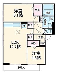 D-ROOM竜王新町 1階2LDKの間取り