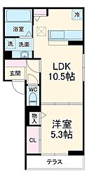 D-ROOM竜王新町 1階1LDKの間取り