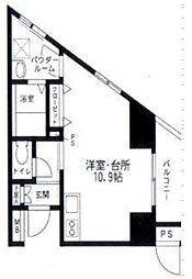 スカイプラザII 5階ワンルームの間取り