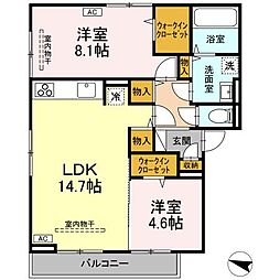 D-ROOM竜王新町 3階2LDKの間取り