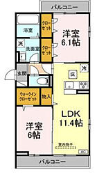 メゾンアーク西新井II 1階2LDKの間取り