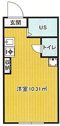 Fortune House 1階ワンルームの間取り