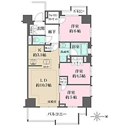ザ・パークハウス国分寺プレイス 404 4階3LDKの間取り