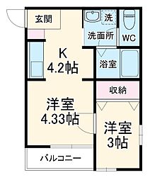 スカイブルーコート 2階1SKの間取り