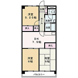 インコート影山 3階3DKの間取り