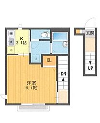 シェモアＳ 2階1Kの間取り