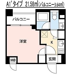 ＳＱＵＡＲＥ　ＣＩＴＹ　ＹＯＫＯＨＡＭＡ　ＮＥＧＩＳＨＩ 603 6階1Kの間取り
