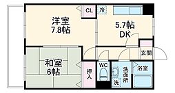 アーサーヴィラ 3階2DKの間取り