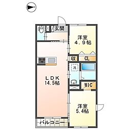 仮称）小田原市田島マンション新築工事 1階2LDKの間取り