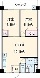 タカダ末吉共同住宅2号棟 6階2LDKの間取り