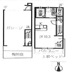 Le Garage M B棟 F 1階ワンルームの間取り