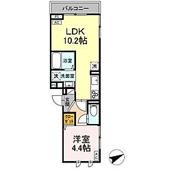 D-comodo関前 3階1LDKの間取り