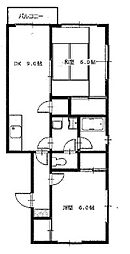 サンライズ東浅川 1階2DKの間取り
