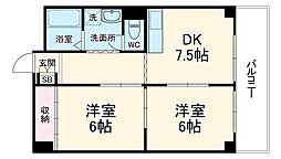 メゾンルノールI 2階2DKの間取り