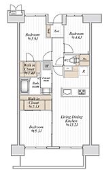 JR総武線 津田沼駅 徒歩4分の賃貸マンション 2階3LDKの間取り