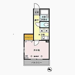 オーガスタ篠崎 1階1Kの間取り