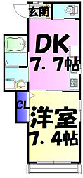 サンコート津田沼 2階1DKの間取り