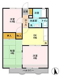 京成松戸線 薬園台駅 徒歩21分の賃貸アパート 2階3DKの間取り