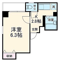エクセレント二条 1Kの間取図画像