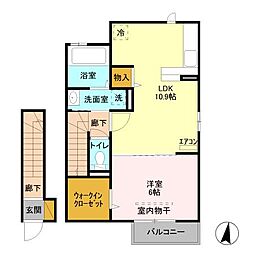京成松戸線 薬園台駅 徒歩2分の賃貸アパート 2階1LDKの間取り
