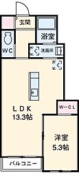 京成本線 実籾駅 徒歩20分の賃貸アパート 1階1LDKの間取り