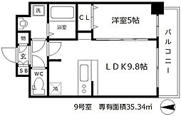 プレサンス扇町駅前 1LDKの間取図画像