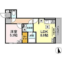D-ROOM Grass 中町 1LDKの間取図画像