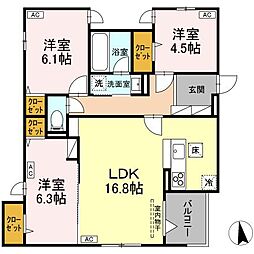 D-ROOM Grass 中町 3LDKの間取図画像