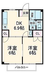 第一もりひさハイツ 2DKの間取図画像