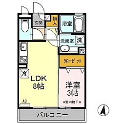 マリオーネ八千代 1LDKの間取図画像