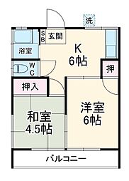 若草荘 2DKの間取図画像