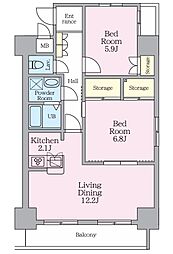 ライブ・トピア八王子 2LDKの間取図画像